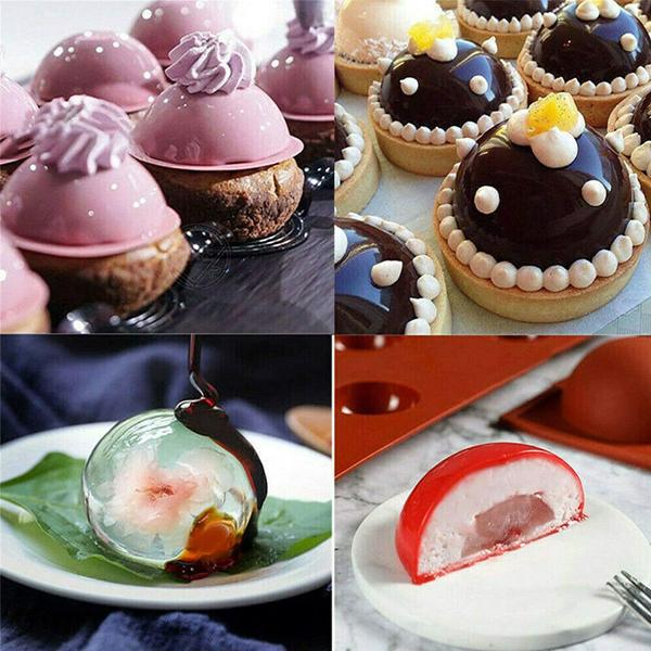 6 Hole Semi-Sphere Round Silicone Hot Chocolate Bombs Cake Mold - 4 Pack