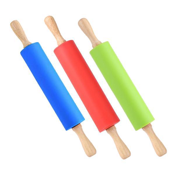 Non Stick Surface Wooden Handle Silicone Rolling Pin