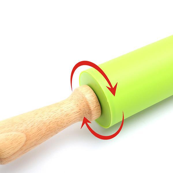 Non Stick Surface Wooden Handle Silicone Rolling Pin