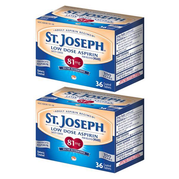 St. Joseph Aspirin Pain Reliever, Low Dose 81mg 36 Tablets - 2 Pack