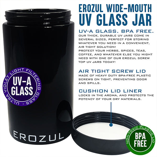 Erozul 250ml Screw Top Wide Mouth Glass UV Jar